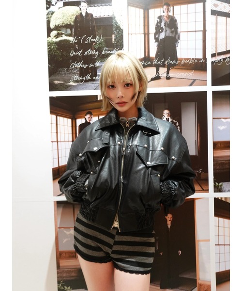 CREO STORE(クレオストア)の「【TAJEN:T】FAKE LEATHER FRINGE BOMBER JACKET/フェイクレザーフリンジボンバージャケット(ブルゾン・レディース・ブラック/バーガンディー・1/2)」の20枚目の写真