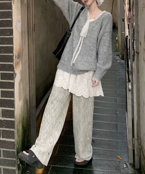 CELENA BEATS(セレナビーツ)の「レース リボン付き シアー ティアード キャミ フェミニン ワンピース(ワンピース・レディース・ホワイト・FREE)」の6枚目の写真