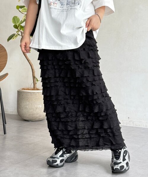 CPCM（シーピーシーエム）の「段々フリルナロースカート（スカート・レディース・ベージュ/アイボリー/ブラック・FREE）」の2枚目の写真