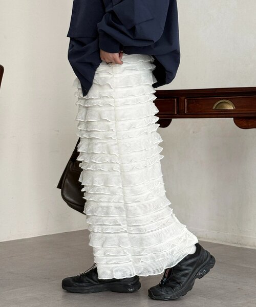 CPCM（シーピーシーエム）の「段々フリルナロースカート（スカート・レディース・ベージュ/アイボリー/ブラック・FREE）」の17枚目の写真