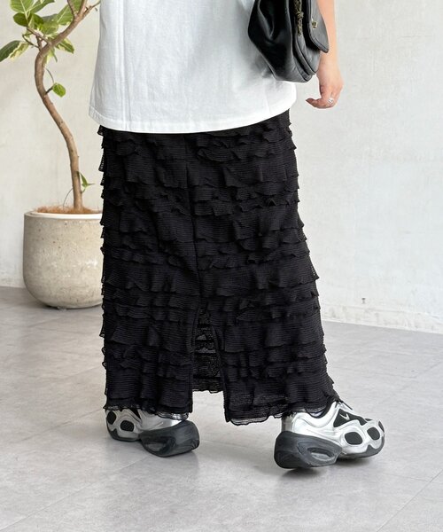 CPCM（シーピーシーエム）の「段々フリルナロースカート（スカート・レディース・ベージュ/アイボリー/ブラック・FREE）」の4枚目の写真