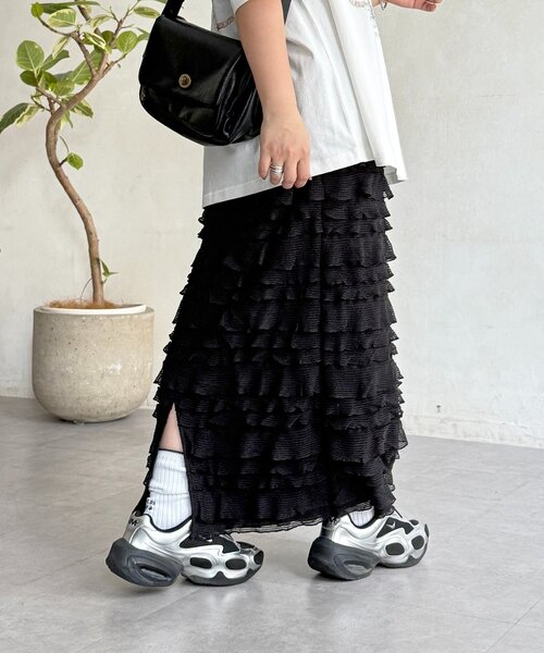 CPCM（シーピーシーエム）の「段々フリルナロースカート（スカート・レディース・ベージュ/アイボリー/ブラック・FREE）」の5枚目の写真