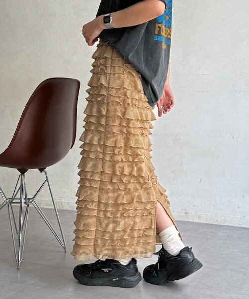CPCM（シーピーシーエム）の「段々フリルナロースカート（スカート・レディース・ベージュ/アイボリー/ブラック・FREE）」の7枚目の写真