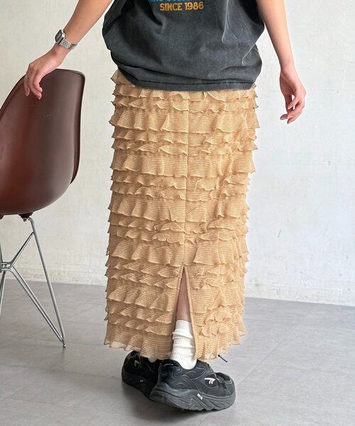 CPCM（シーピーシーエム）の「段々フリルナロースカート（スカート・レディース・ベージュ/アイボリー/ブラック・FREE）」の8枚目の写真