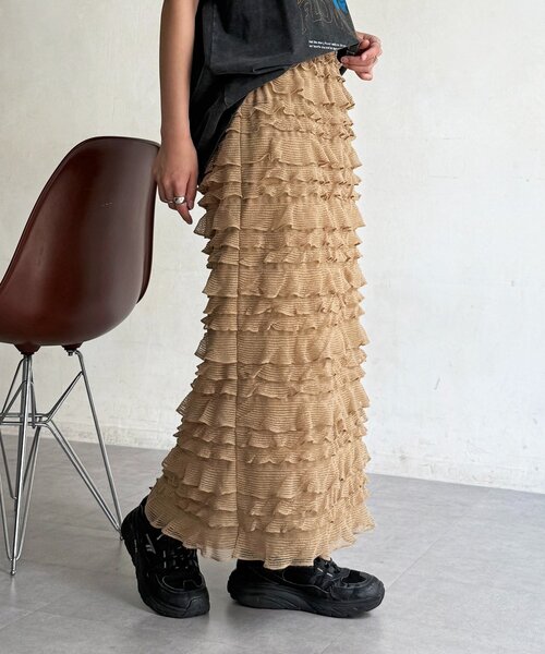 CPCM（シーピーシーエム）の「段々フリルナロースカート（スカート・レディース・ベージュ/アイボリー/ブラック・FREE）」の9枚目の写真
