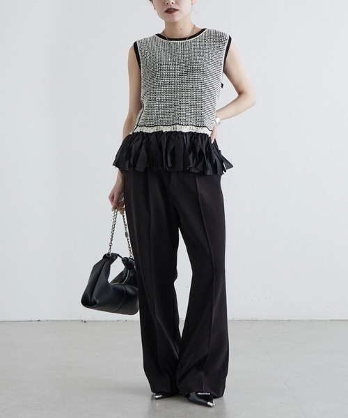 Lui's（ルイス）の「フリンジジャガードニット（ニット/セーター・レディース・ライトグレー/ブラック・FREE）」の8枚目の写真