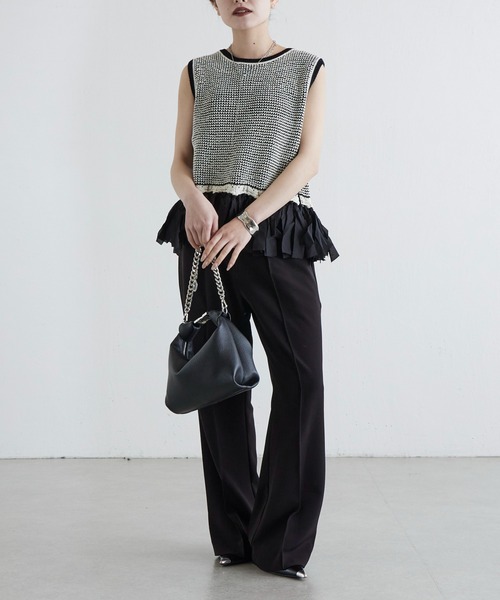 Lui's（ルイス）の「フリンジジャガードニット（ニット/セーター・レディース・ライトグレー/ブラック・FREE）」の9枚目の写真