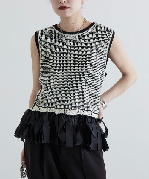 Lui's（ルイス）の「フリンジジャガードニット（ニット/セーター・レディース・ライトグレー/ブラック・FREE）」の3枚目の写真