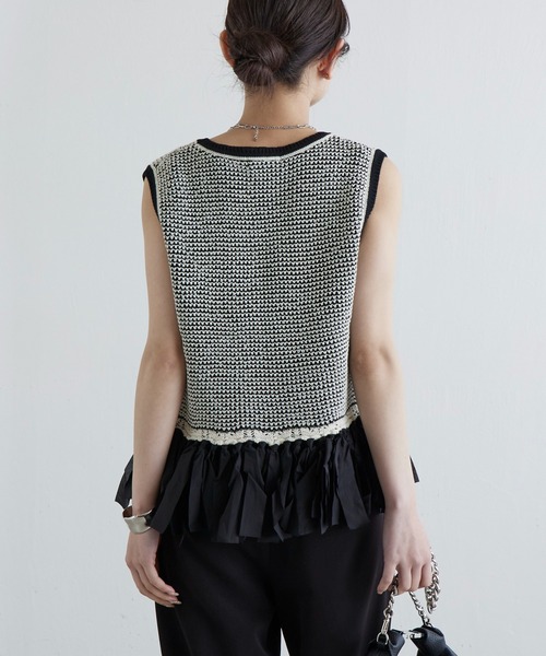 Lui's（ルイス）の「フリンジジャガードニット（ニット/セーター・レディース・ライトグレー/ブラック・FREE）」の5枚目の写真