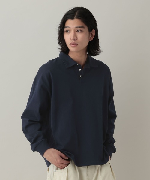 RAGEBLUE(レイジブルー)の「Drawstring Polo Shirt/ドロスト天竺ポロシャツ(Tシャツ/カットソー・メンズ・アッシュグレー/ネイビー・MEDIUM/LARGE)」の1枚目の写真