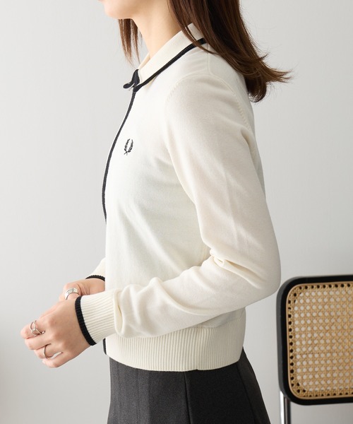 FRED PERRY(フレッドペリー)の「【FRED PERRY】ZIP-THROUGH KNITTED SHIRT K3122/ジップスルーニットカーディガン(カーディガン/ボレロ・レディース・アイボリー/ネイビー系2・FREE)」の13枚目の写真