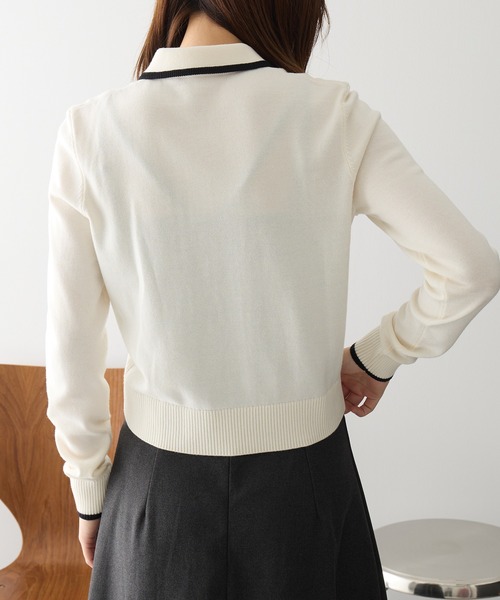 FRED PERRY(フレッドペリー)の「【FRED PERRY】ZIP-THROUGH KNITTED SHIRT K3122/ジップスルーニットカーディガン(カーディガン/ボレロ・レディース・アイボリー/ネイビー系2・FREE)」の14枚目の写真