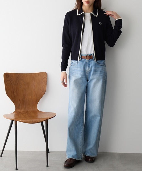 FRED PERRY(フレッドペリー)の「【FRED PERRY】ZIP-THROUGH KNITTED SHIRT K3122/ジップスルーニットカーディガン(カーディガン/ボレロ・レディース・アイボリー/ネイビー系2・FREE)」の7枚目の写真
