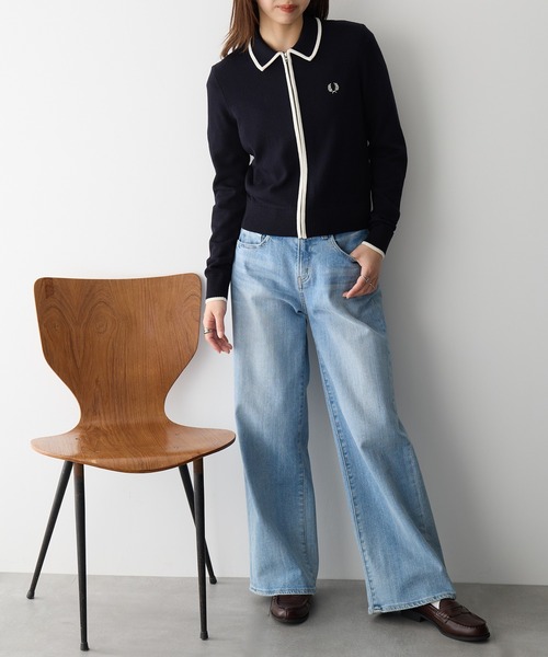 FRED PERRY(フレッドペリー)の「【FRED PERRY】ZIP-THROUGH KNITTED SHIRT K3122/ジップスルーニットカーディガン(カーディガン/ボレロ・レディース・アイボリー/ネイビー系2・FREE)」の8枚目の写真