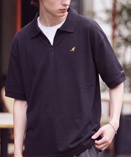 KANGOL(カンゴール)の「【KANGOL/カンゴール】別注 ワンポイント刺繍 ハーフジップ 半袖 ポロシャツ(ポロシャツ・メンズ・ネイビー/ブラウン/ワインレッド/ホワイト/ブラック系1/グリーン/ブラック系2/チャコールグレー・M/S/XL/L)」の3枚目の写真