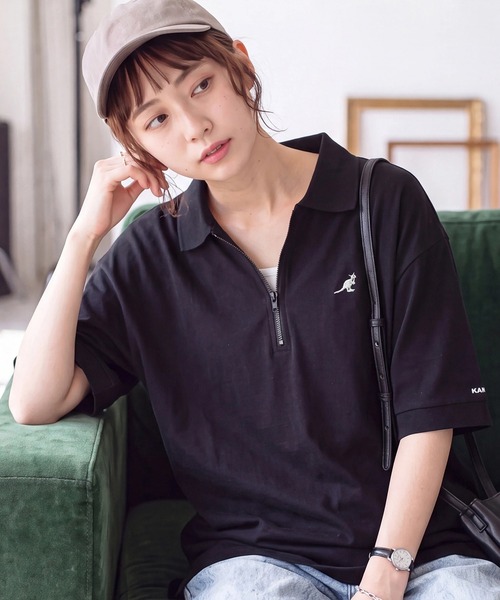 KANGOL(カンゴール)の「【KANGOL/カンゴール】別注 ワンポイント刺繍 ハーフジップ 半袖 ポロシャツ(ポロシャツ・メンズ・ネイビー/ブラウン/ワインレッド/ホワイト/ブラック系1/グリーン/ブラック系2/チャコールグレー・M/S/XL/L)」の4枚目の写真