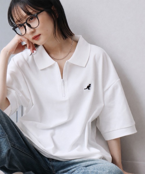 KANGOL(カンゴール)の「【KANGOL/カンゴール】別注 ワンポイント刺繍 ハーフジップ 半袖 ポロシャツ(ポロシャツ・メンズ・ネイビー/ブラウン/ワインレッド/ホワイト/ブラック系1/グリーン/ブラック系2/チャコールグレー・M/S/XL/L)」の2枚目の写真