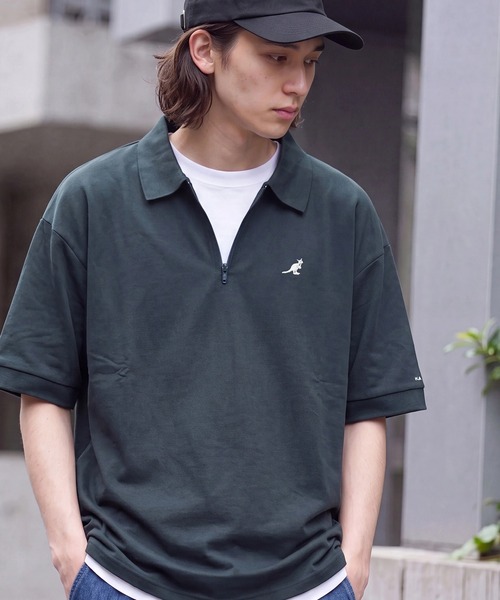 KANGOL(カンゴール)の「【KANGOL/カンゴール】別注 ワンポイント刺繍 ハーフジップ 半袖 ポロシャツ(ポロシャツ・メンズ・ネイビー/ブラウン/ワインレッド/ホワイト/ブラック系1/グリーン/ブラック系2/チャコールグレー・M/S/XL/L)」の6枚目の写真