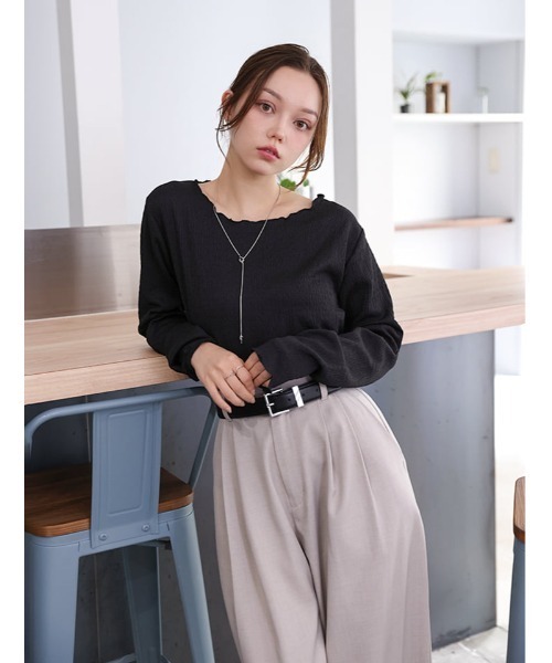 fifth（フィフス）の「カットシャーリングクルーネックロンT（Tシャツ/カットソー・レディース・ブルー/ブラック/グレイッシュベージュ/アイボリー・M）」の2枚目の写真