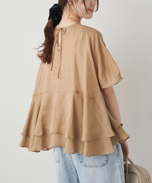 PUAL CE CIN（ピュアルセシン）の「ラミー2枚重ねペプラムブラウス（シャツ/ブラウス・レディース・グレー/サックスブルー/キャメル・FREE）」の3枚目の写真