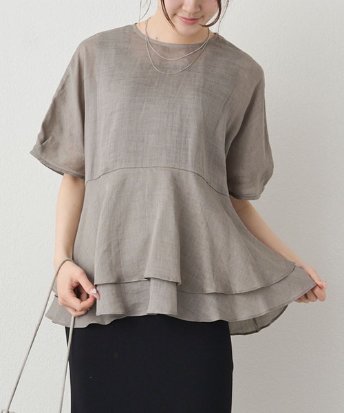 PUAL CE CIN（ピュアルセシン）の「ラミー2枚重ねペプラムブラウス（シャツ/ブラウス・レディース・グレー/サックスブルー/キャメル・FREE）」の2枚目の写真