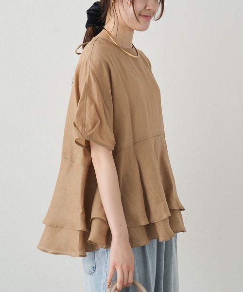 PUAL CE CIN（ピュアルセシン）の「ラミー2枚重ねペプラムブラウス（シャツ/ブラウス・レディース・グレー/サックスブルー/キャメル・FREE）」の14枚目の写真