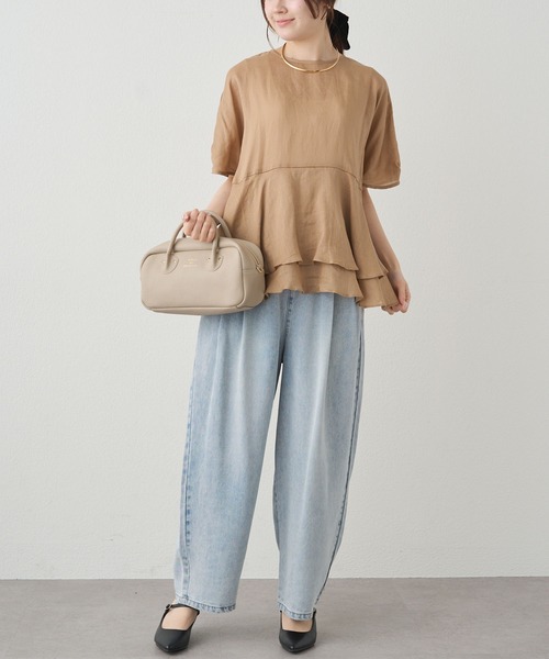 PUAL CE CIN（ピュアルセシン）の「ラミー2枚重ねペプラムブラウス（シャツ/ブラウス・レディース・グレー/サックスブルー/キャメル・FREE）」の16枚目の写真