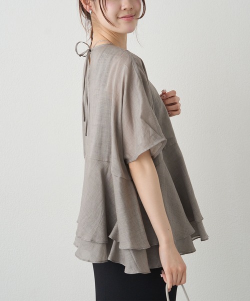 PUAL CE CIN（ピュアルセシン）の「ラミー2枚重ねペプラムブラウス（シャツ/ブラウス・レディース・グレー/サックスブルー/キャメル・FREE）」の21枚目の写真