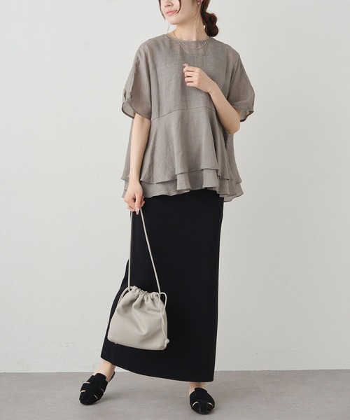 【新品タグ付き】pual ce cin ラミー 2枚重ね ペプラム ブラウス pual ce cin ブラウス シャツ ラミー2枚重ねペプラムブラウス