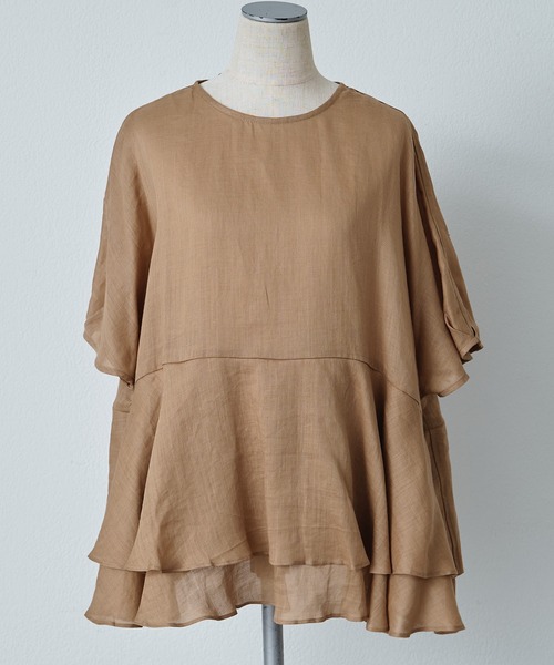【新品タグ付き】pual ce cin ラミー 2枚重ね ペプラム ブラウス pual ce cin ブラウス シャツ ラミー2枚重ねペプラムブラウス