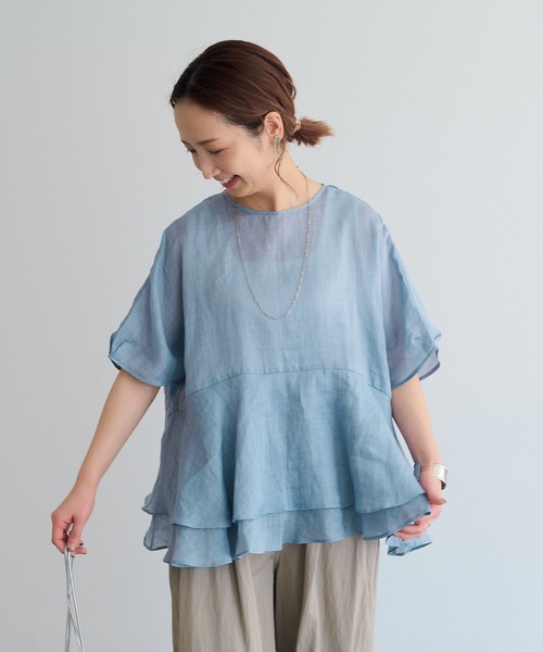 PUAL CE CIN（ピュアルセシン）の「ラミー2枚重ねペプラムブラウス（シャツ/ブラウス・レディース・グレー/サックスブルー/キャメル・FREE）」の5枚目の写真