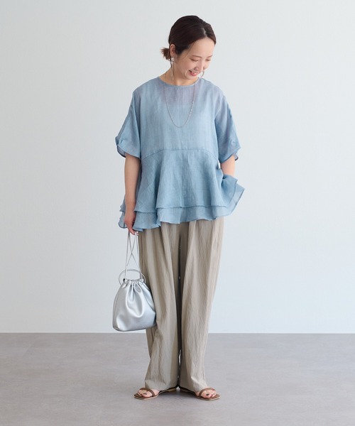 PUAL CE CIN（ピュアルセシン）の「ラミー2枚重ねペプラムブラウス（シャツ/ブラウス・レディース・グレー/サックスブルー/キャメル・FREE）」の8枚目の写真