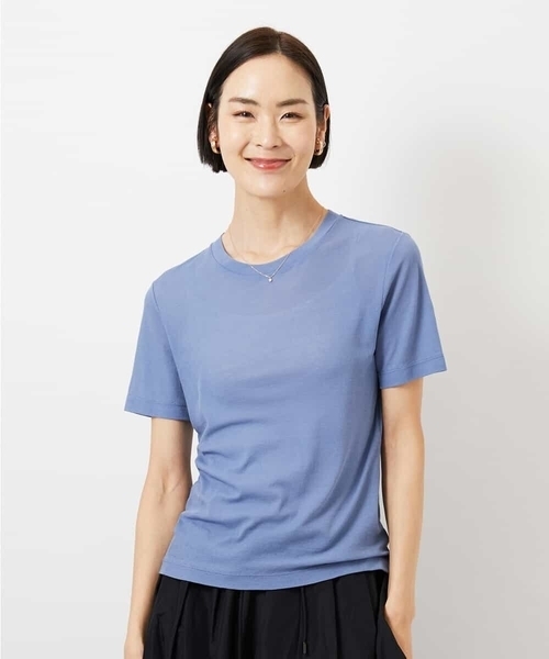 MICHEL KLEIN(ミッシェル・クラン)の「シアークルーネック プルオーバー(Tシャツ/カットソー・レディース・ブルー/アイボリー/クリーム・38)」の1枚目の写真