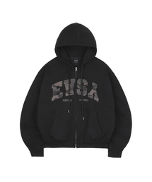 EASY NO EASY（イージーノーイージー）の「カモアプリケフードジップアップ - ブラック（パーカー）」