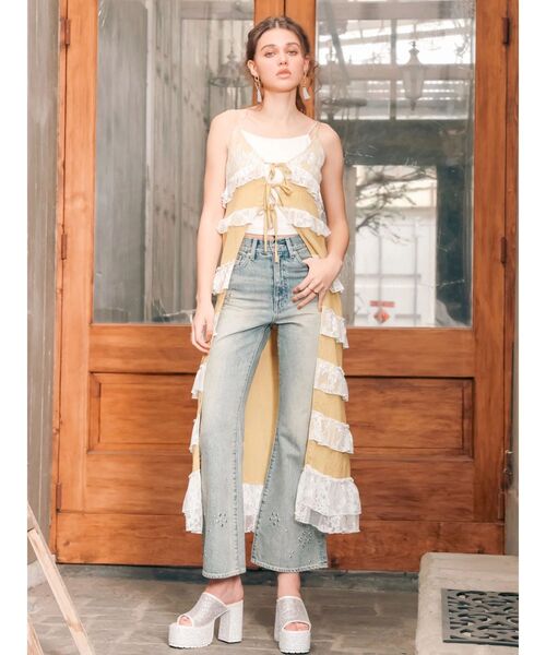 EVRIS（エヴリス）の「レースフリルロングジレ（シャツ/ブラウス・レディース・イエロー/ホワイト・FREE）」の7枚目の写真