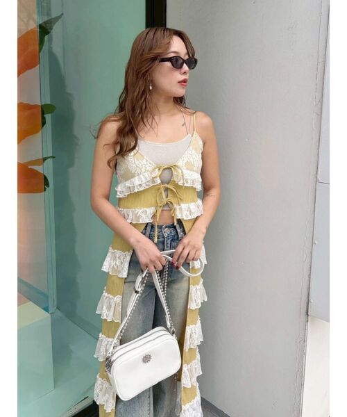 EVRIS（エヴリス）の「レースフリルロングジレ（シャツ/ブラウス・レディース・イエロー/ホワイト・FREE）」の9枚目の写真