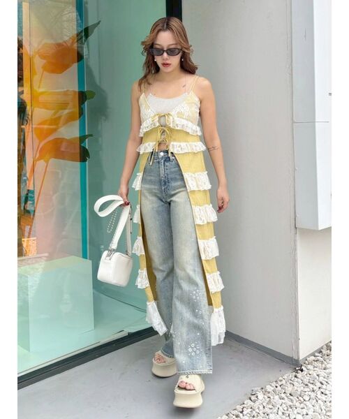 EVRIS（エヴリス）の「レースフリルロングジレ（シャツ/ブラウス・レディース・イエロー/ホワイト・FREE）」の10枚目の写真