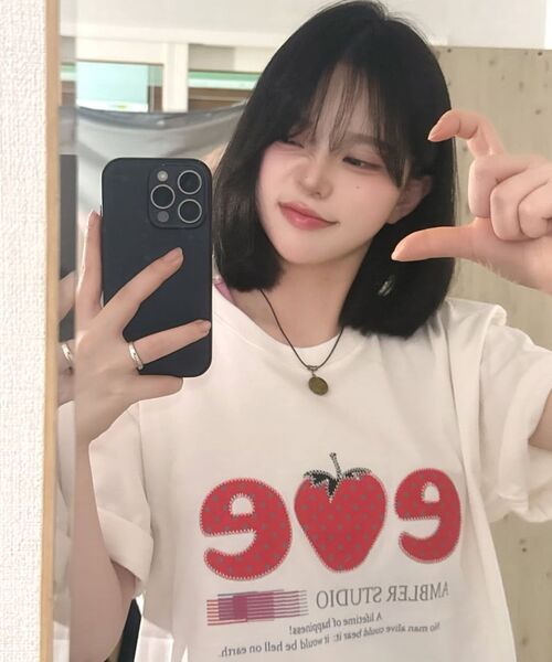 ambler(エムブラー)の「ストロベリー アプリケ刺繍 半袖Tシャツ AS1308 (アイボリー)(Tシャツ/カットソー・レディース・その他・SMALL/MEDIUM/FREE)」の8枚目の写真