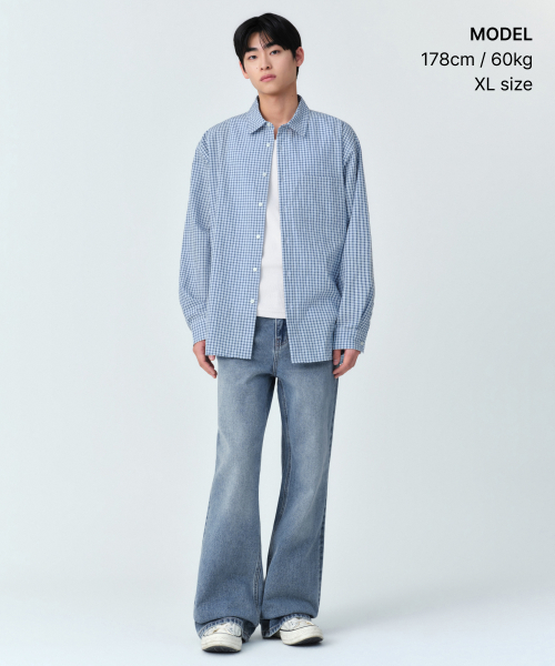 MUSINSA STANDARD（ムシンサスタンダード）の「リラックスドスモールプレイドチェックシャツ [スカイブルー/ネイビー]（シャツ/ブラウス・メンズ・その他・2XL/MEDIUM/SMALL/LARGE/X-LARGE）」の10枚目の写真