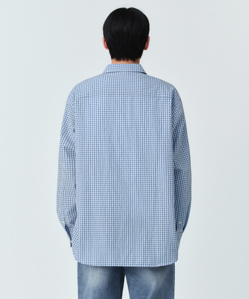 MUSINSA STANDARD（ムシンサスタンダード）の「リラックスドスモールプレイドチェックシャツ [スカイブルー/ネイビー]（シャツ/ブラウス・メンズ・その他・2XL/MEDIUM/SMALL/LARGE/X-LARGE）」の9枚目の写真