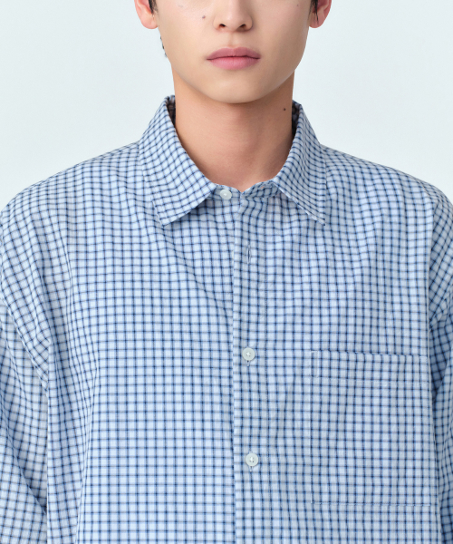 MUSINSA STANDARD（ムシンサスタンダード）の「リラックスドスモールプレイドチェックシャツ [スカイブルー/ネイビー]（シャツ/ブラウス・メンズ・その他・2XL/MEDIUM/SMALL/LARGE/X-LARGE）」の8枚目の写真