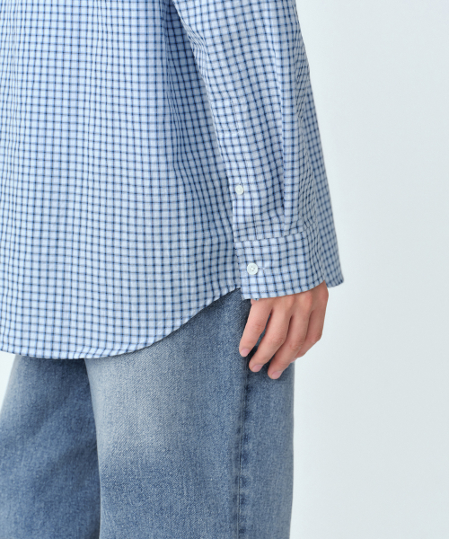 MUSINSA STANDARD（ムシンサスタンダード）の「リラックスドスモールプレイドチェックシャツ [スカイブルー/ネイビー]（シャツ/ブラウス・メンズ・その他・2XL/MEDIUM/SMALL/LARGE/X-LARGE）」の6枚目の写真