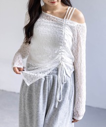 clear（クリア）の「サイドドロストワンショルレーストップス&キャミセット［骨格ウェーブ/華奢見え/調整可能/フェミニン］（アンサンブル）」