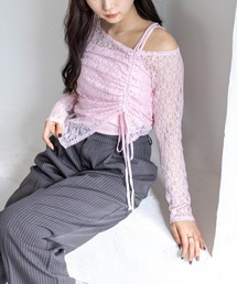 clear（クリア）の「サイドドロストワンショルレーストップス&キャミセット［骨格ウェーブ/華奢見え/調整可能/フェミニン］（アンサンブル）」