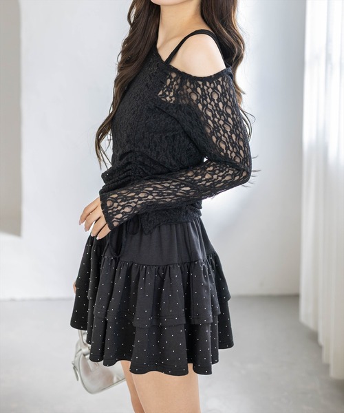 clear（クリア）の「サイドドロストワンショルレーストップス&キャミセット［骨格ウェーブ/華奢見え/調整可能/フェミニン］（アンサンブル・レディース・ベージュ/ブラック/オフホワイト/ピンク・F）」の6枚目の写真