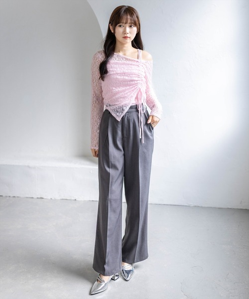 clear（クリア）の「サイドドロストワンショルレーストップス&キャミセット［骨格ウェーブ/華奢見え/調整可能/フェミニン］（アンサンブル・レディース・ベージュ/ブラック/オフホワイト/ピンク・F）」の15枚目の写真