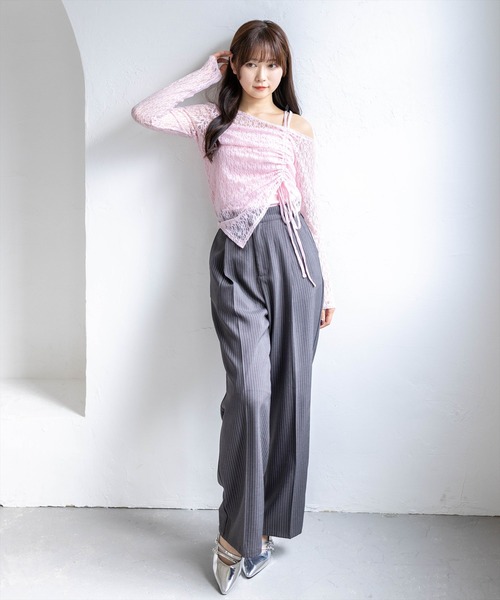 clear（クリア）の「サイドドロストワンショルレーストップス&キャミセット［骨格ウェーブ/華奢見え/調整可能/フェミニン］（アンサンブル・レディース・ベージュ/ブラック/オフホワイト/ピンク・F）」の18枚目の写真