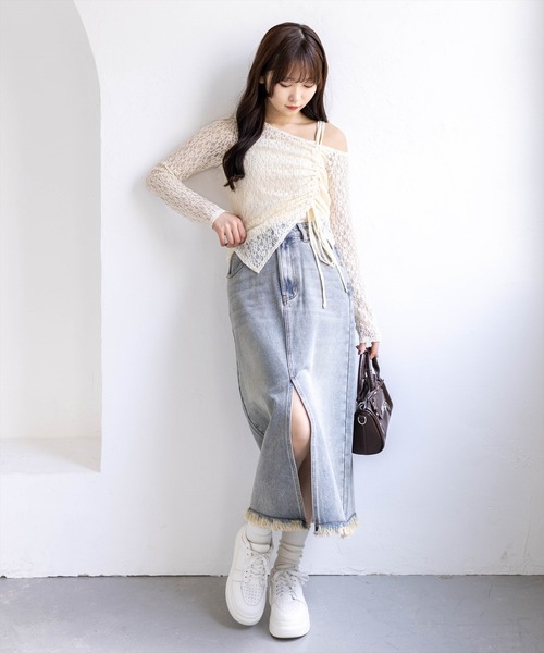 clear（クリア）の「サイドドロストワンショルレーストップス&キャミセット［骨格ウェーブ/華奢見え/調整可能/フェミニン］（アンサンブル・レディース・ベージュ/ブラック/オフホワイト/ピンク・F）」の21枚目の写真