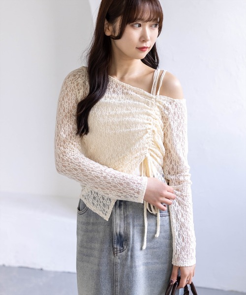 clear（クリア）の「サイドドロストワンショルレーストップス&キャミセット［骨格ウェーブ/華奢見え/調整可能/フェミニン］（アンサンブル・レディース・ベージュ/ブラック/オフホワイト/ピンク・F）」の20枚目の写真