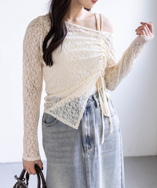 clear（クリア）の「サイドドロストワンショルレーストップス&キャミセット［骨格ウェーブ/華奢見え/調整可能/フェミニン］（アンサンブル・レディース・ベージュ/ブラック/オフホワイト/ピンク・F）」の19枚目の写真